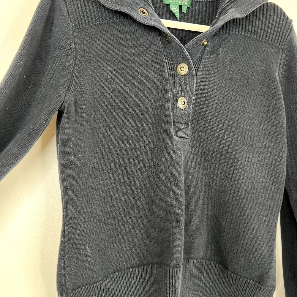 Lauren Ralph Lauren 100% Cotton Popover Button Long Sleeve Knit Sweater Sz L - Picture 7 of 8